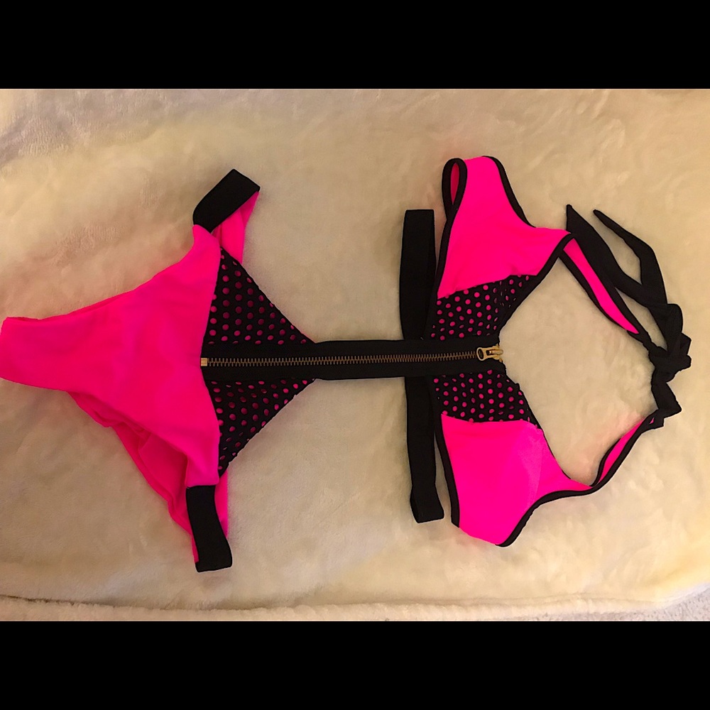 Beach bunny pink and black laser cut monokini.